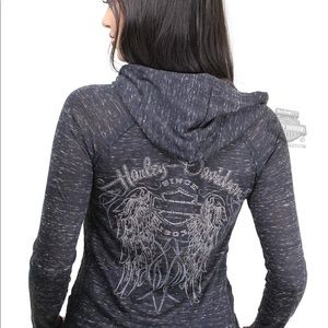 NWT womens Harley lace accent Hooded Henley shirt